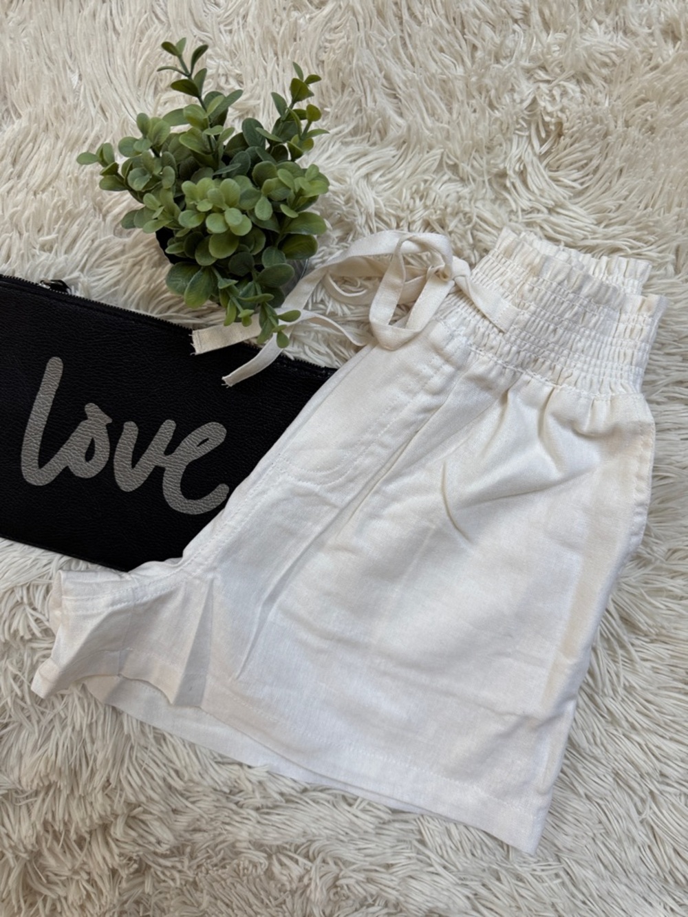 Love Tree Elastic-Waist Tie Front Shorts π Ivory - Picture 2 of 15